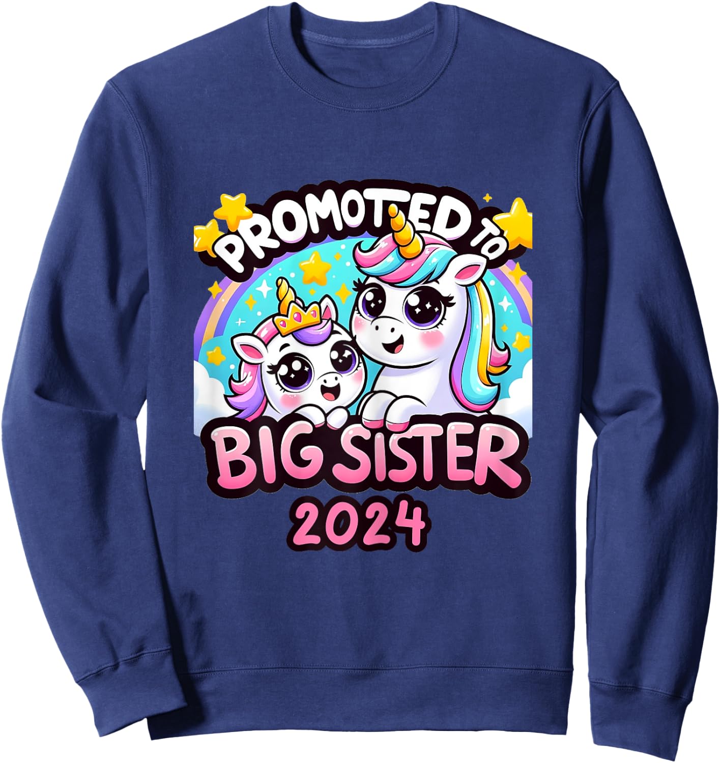Promoted to Big Sister 2024 Unicorn Big Sis For Kids Sweatshirt - Sweatshirt | Navy