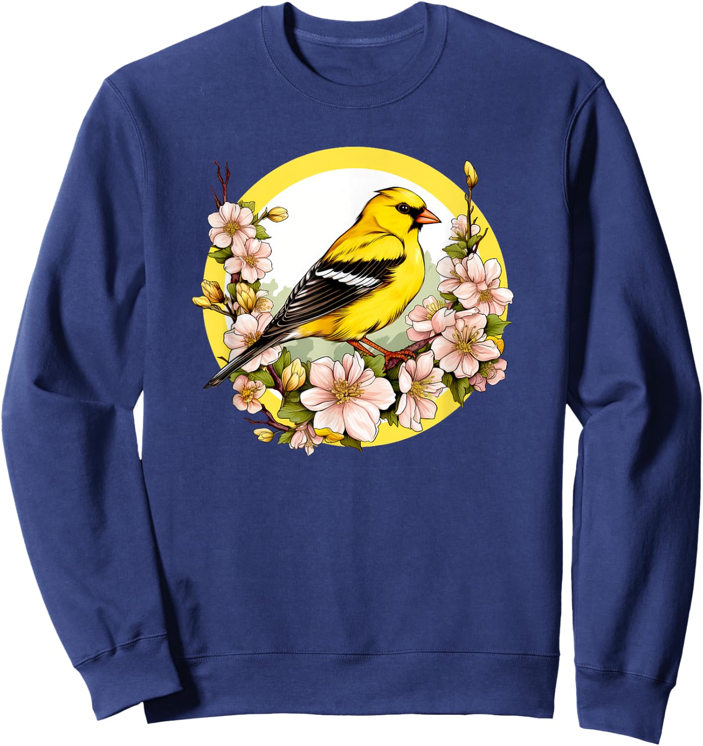Cute Yellow Goldfinch Floral American GoldFinch Sweatshirt - Sweatshirt | Navy