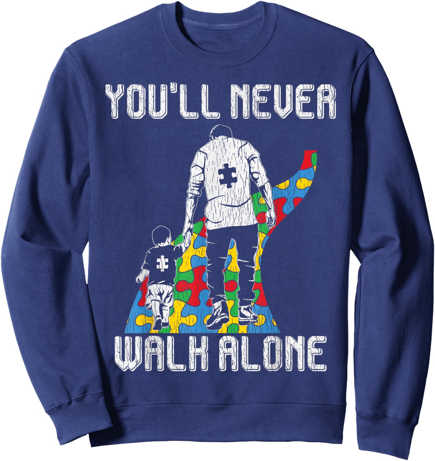 Vintage Father Son Family Autistic Kids Autism Awareness Dad Sweatshirt - Sweatshirt | Navy