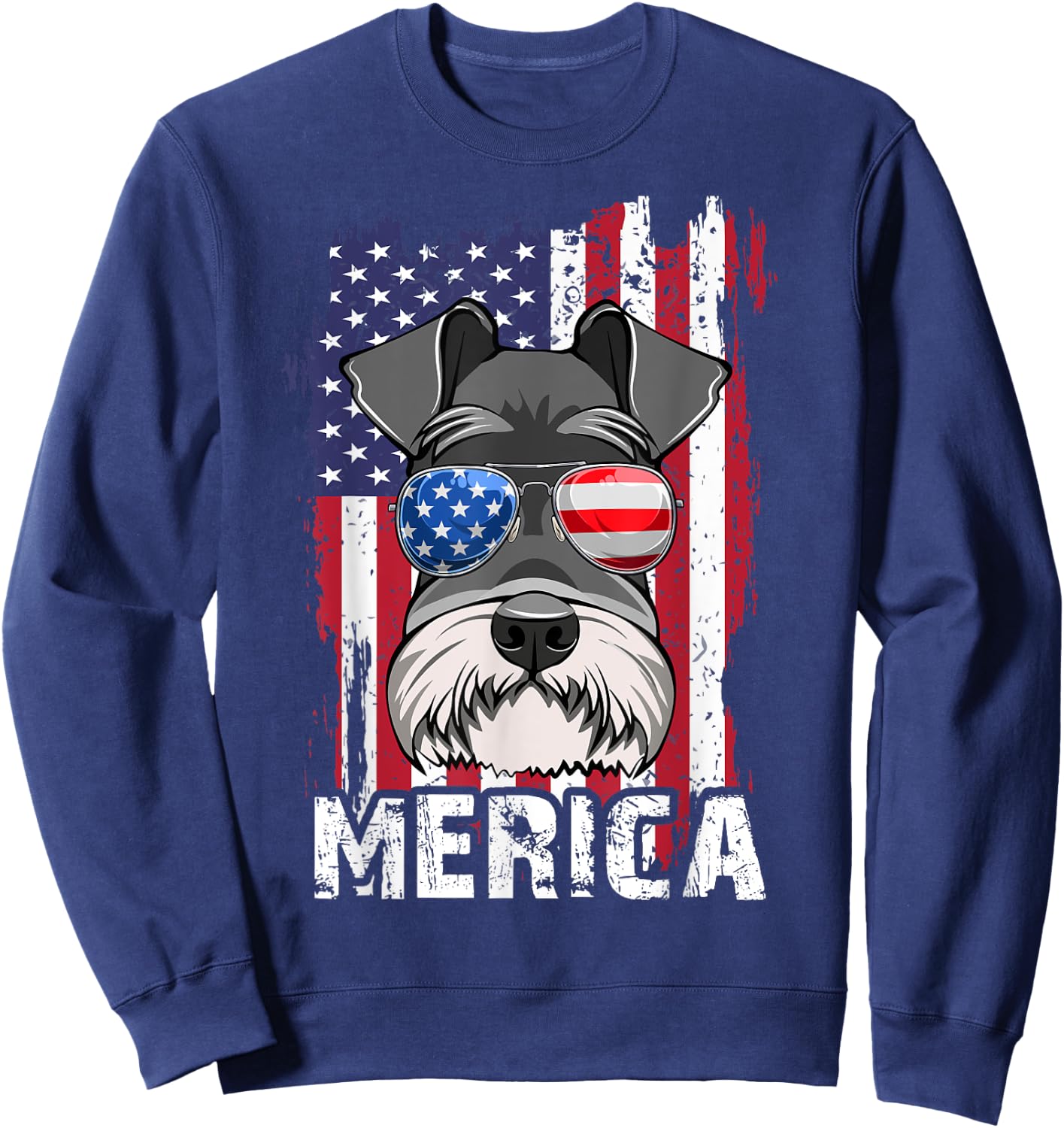 Merica 4th of July Mini Schnauzer-Shirt USA Flag Dog Mom Dad Sweatshirt - Sweatshirt | Navy