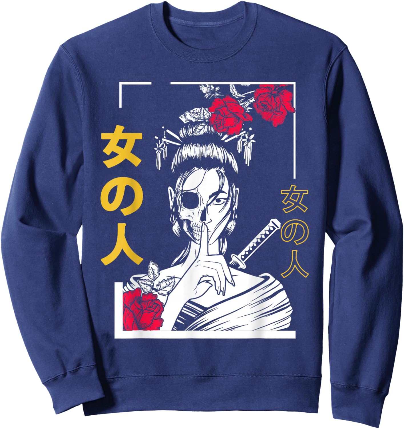Japanese Samurai Floral Warrior Geisha Woman Tokyo Anime Sweatshirt - Sweatshirt | Navy