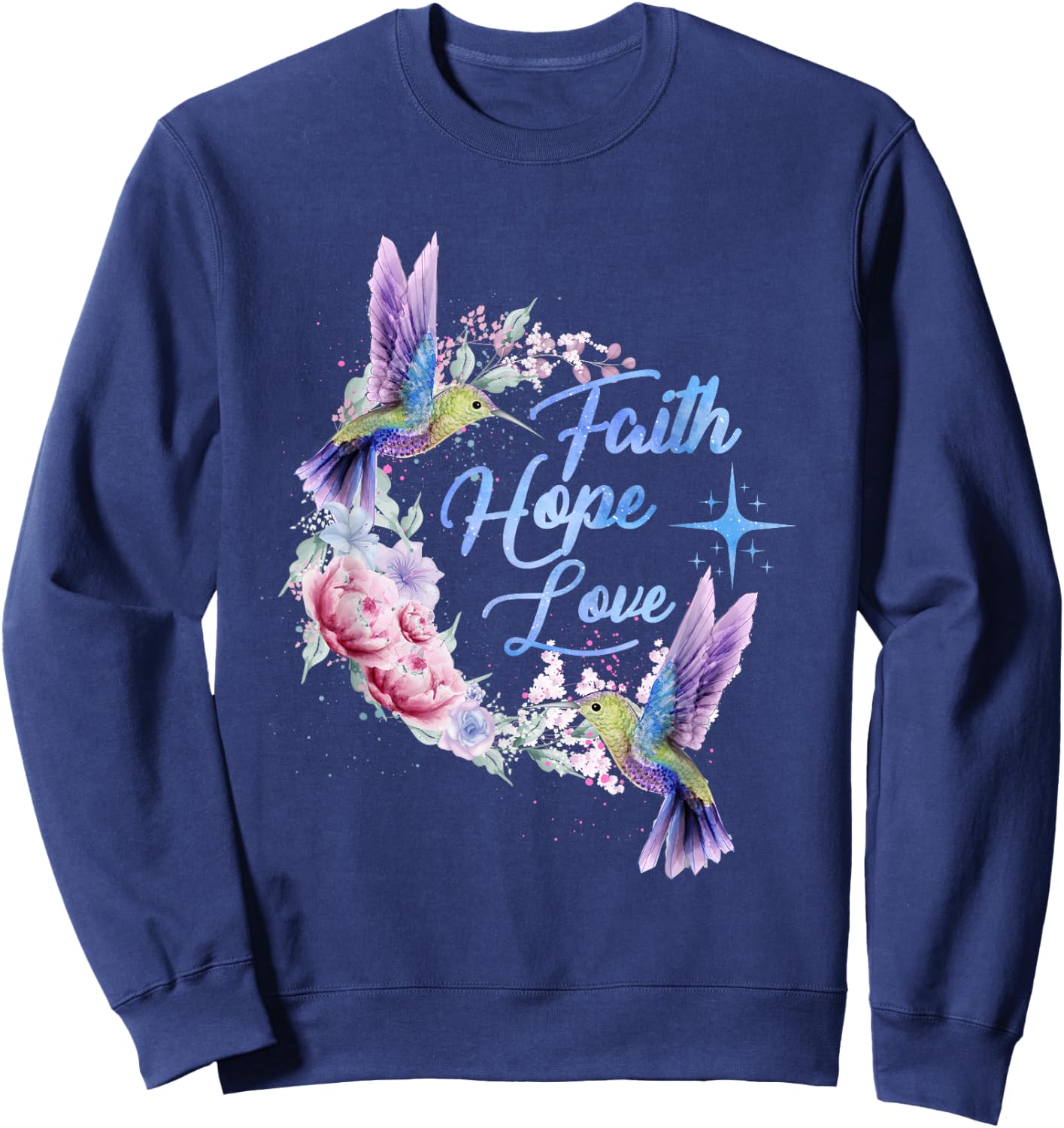 Hope Faith Love Hummingbird Picture Bird Print Sweatshirt - Sweatshirt | Navy