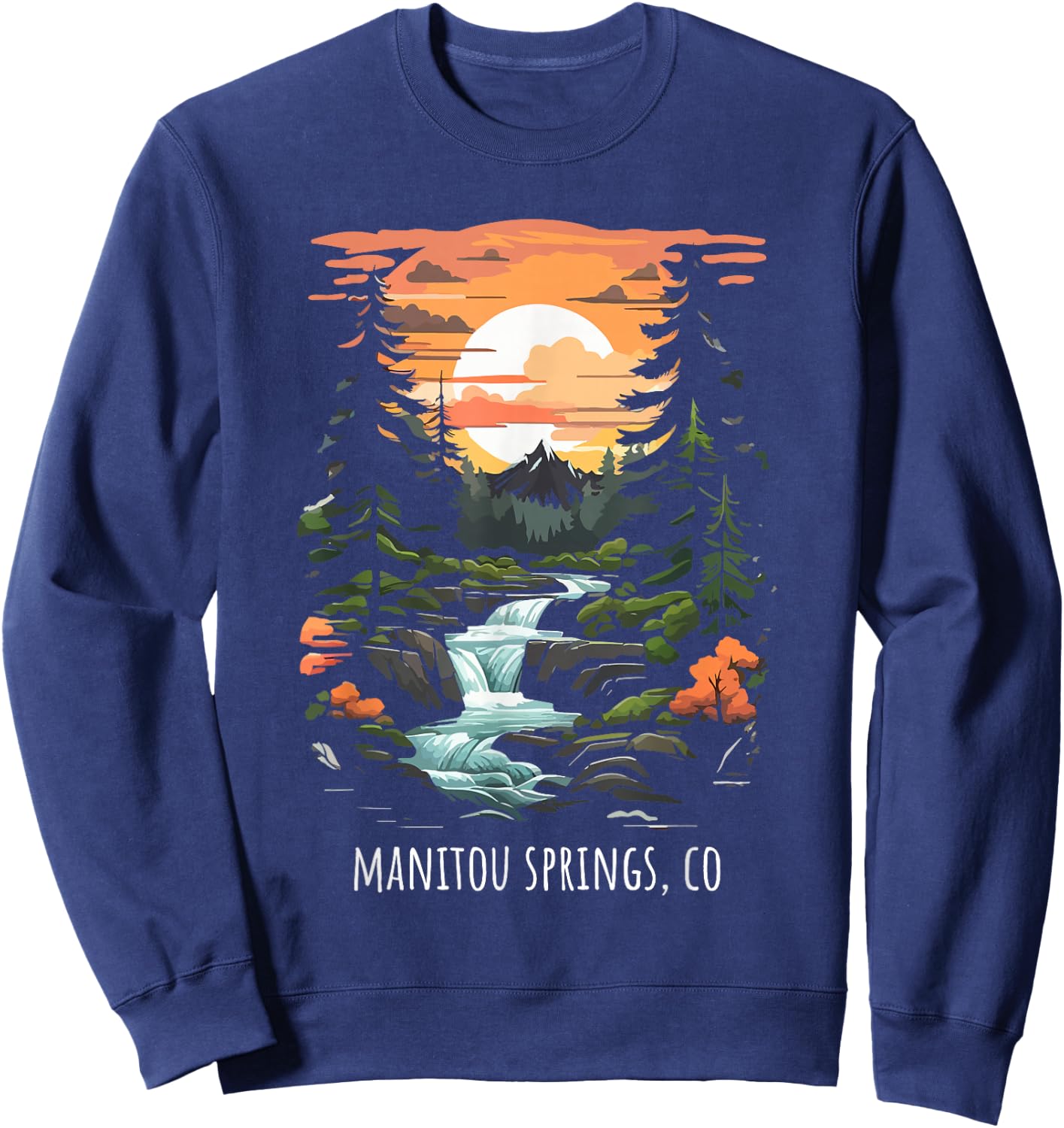Manitou Springs CO USA Scenic Mountain Sunset Retro Style Sweatshirt - Sweatshirt | Navy