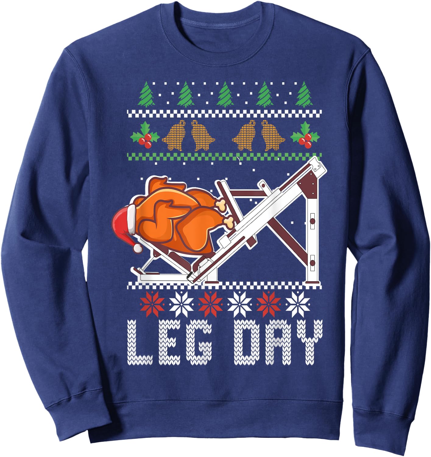 Ugly Christmas Sweater Dinner Workout leg day turkey Sweatshirt - Sweatshirt | Navy