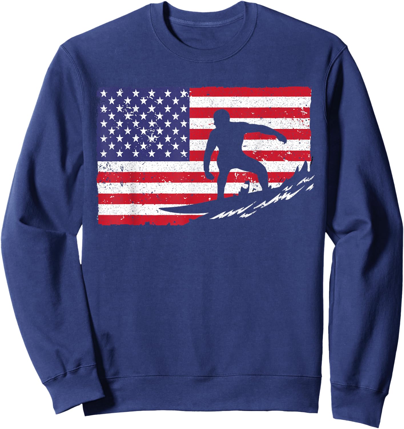 Cool Surfing Women 4th of July American Flag Surfer Sweatshirt - Sweatshirt | Navy