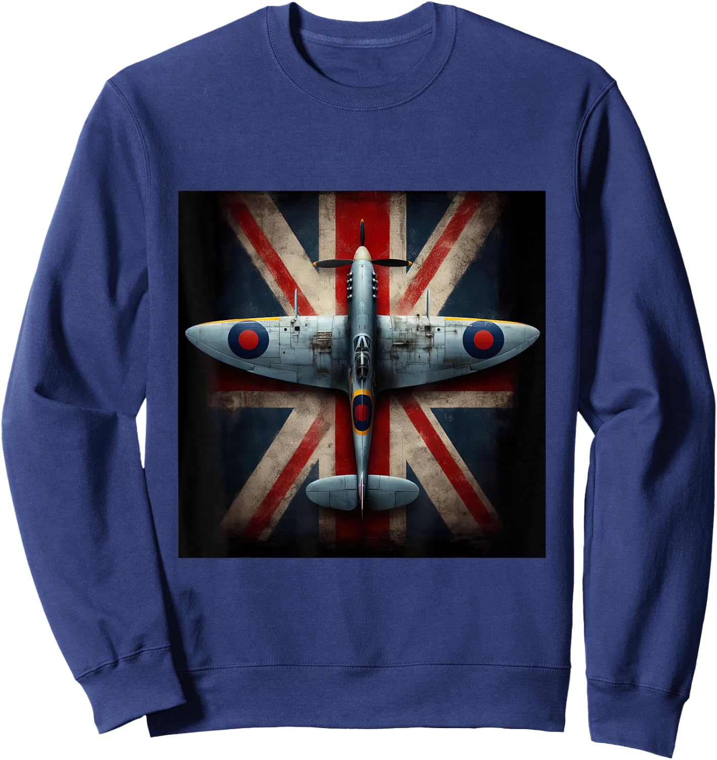 Spitfire Supermarine WW2 Fighter Plane Union Jack UK Flag Sweatshirt - Sweatshirt | Navy