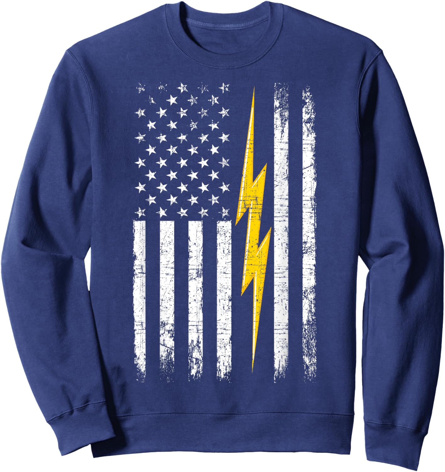Patriotic Electrician American Flag Lightning Bolt Men Sweatshirt - Sweatshirt | Navy