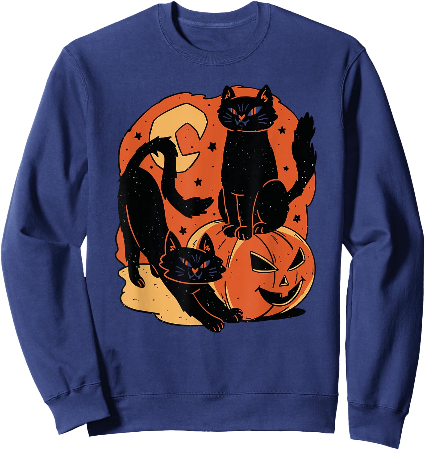 Vintage Scary Halloween Black Cats and pumpkin Sweatshirt - Sweatshirt | Navy