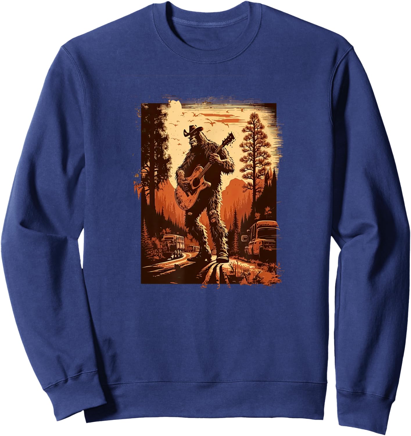 Bigfoot Sasquatch Cool Yeti Country Music Rodeo Guitar Sweatshirt - Sweatshirt | Navy