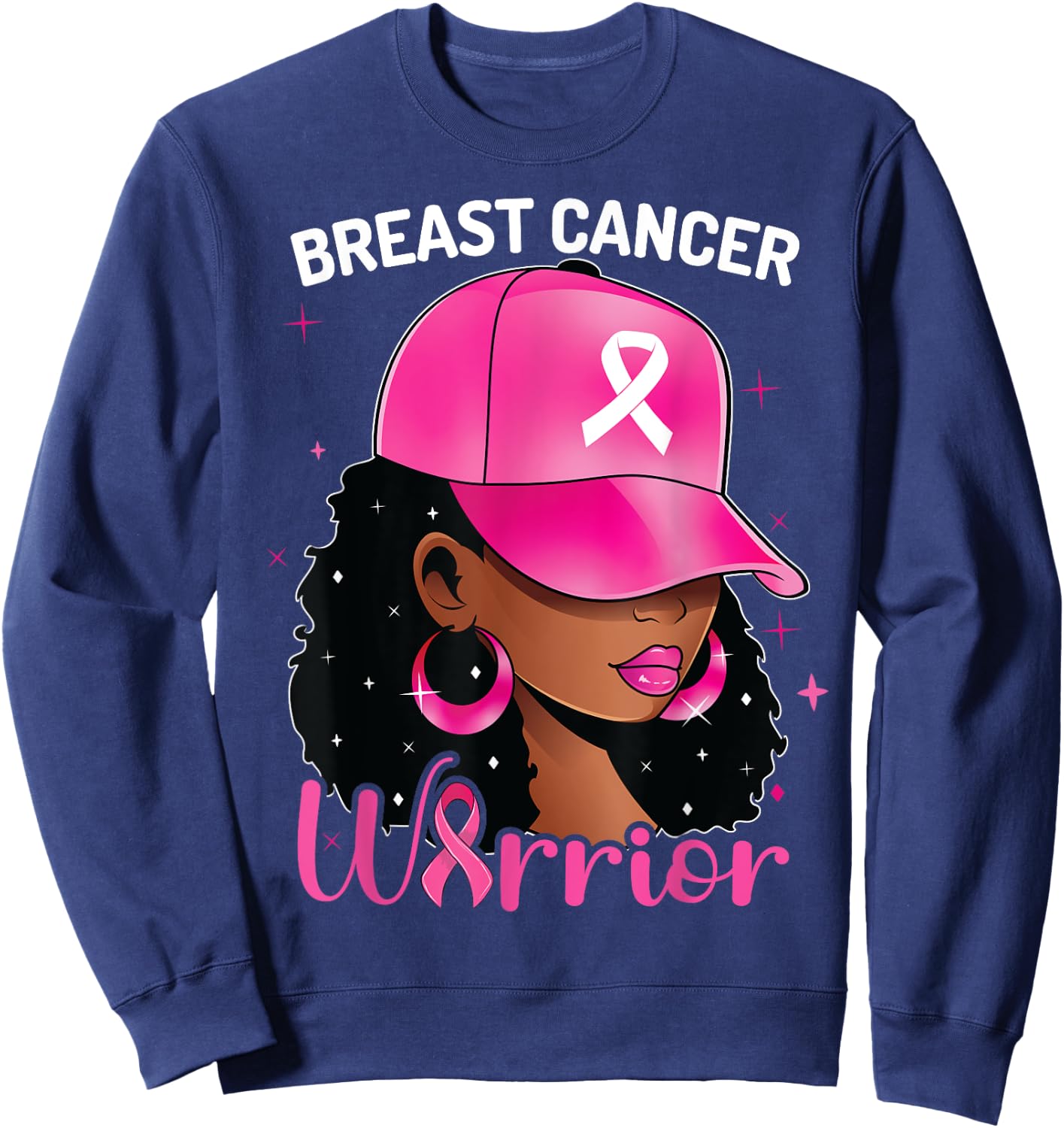 Breast Cancer Warrior Black Woman Breast Cancer Awareness Sweatshirt - Sweatshirt | Navy