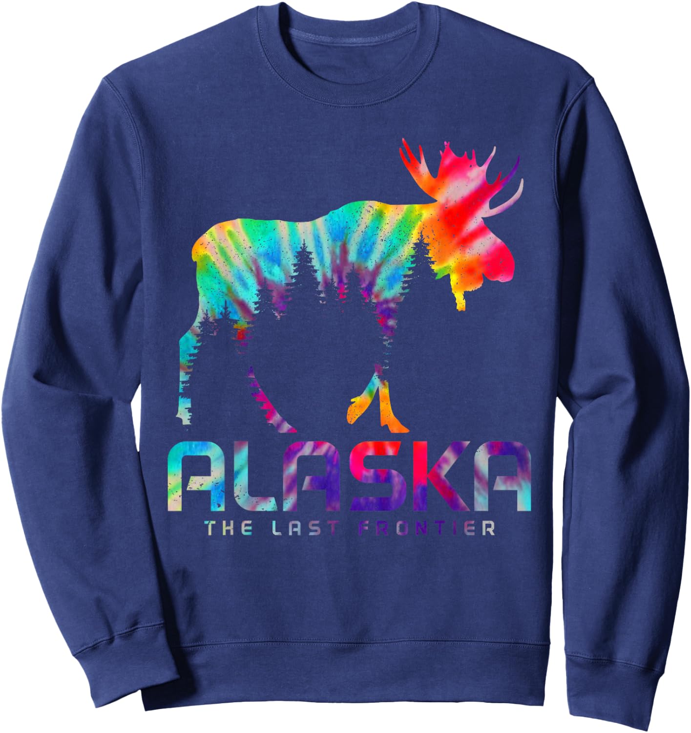 Alaska The Last Frontier Vintage Tie Dye Souvenir Moose Sweatshirt - Sweatshirt | Navy