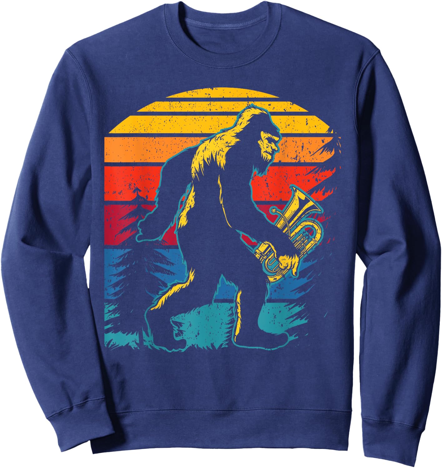 Bigfoot Lover Tuba Player Musical Instrument Musician Sweatshirt - Sweatshirt | Navy