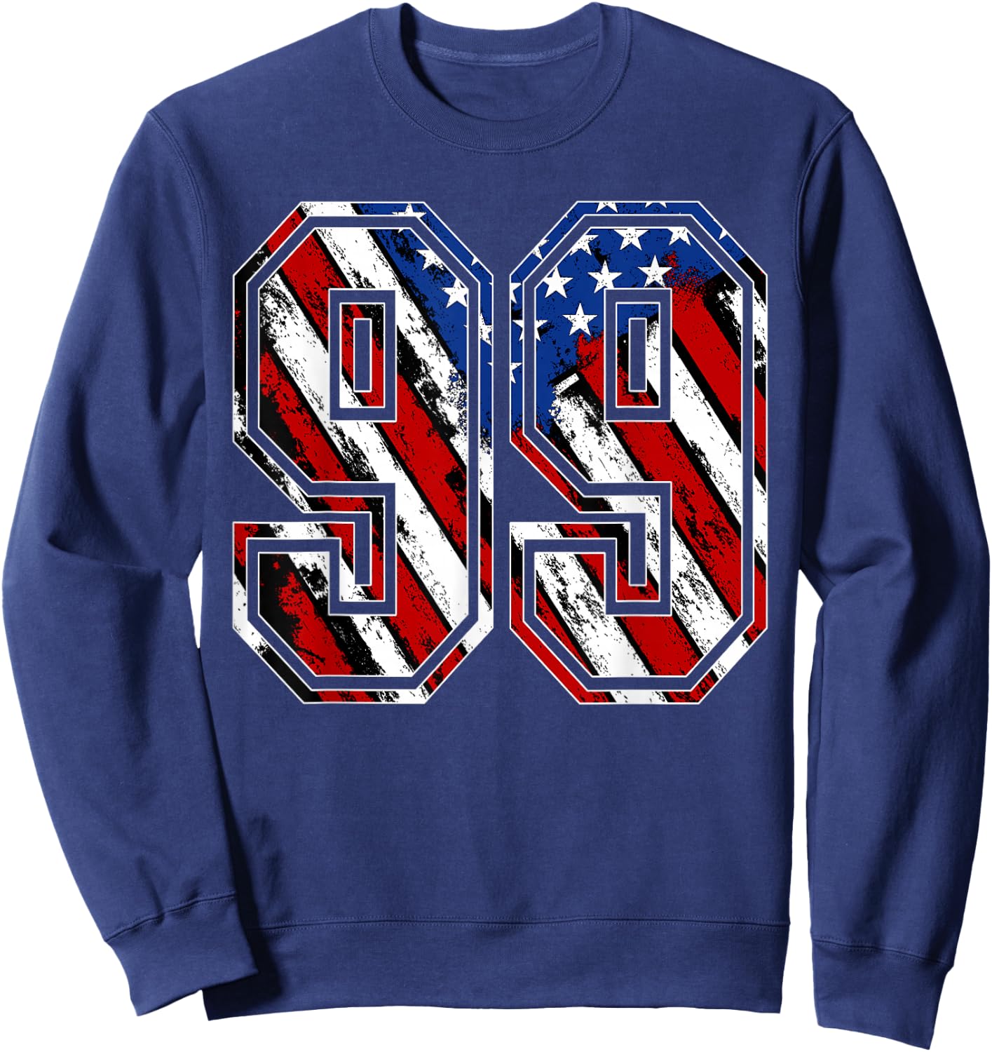Number 99 Red White and Blue American Flag #99 Jersey Shirt Sweatshirt - Sweatshirt | Navy