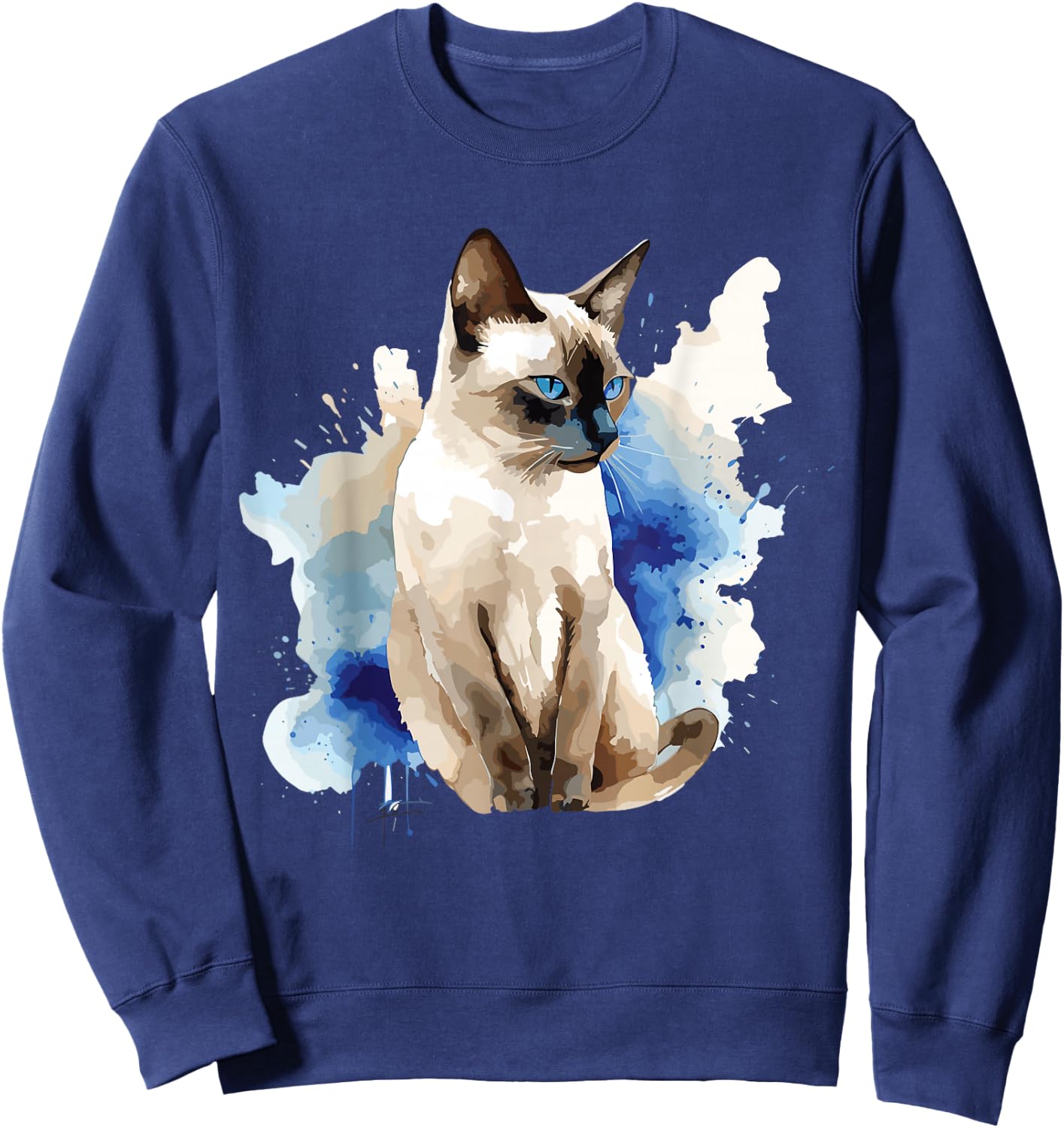 Siamese Painting Watercolor Kitten Cat Lover Siamois Kitty Sweatshirt - Sweatshirt | Navy
