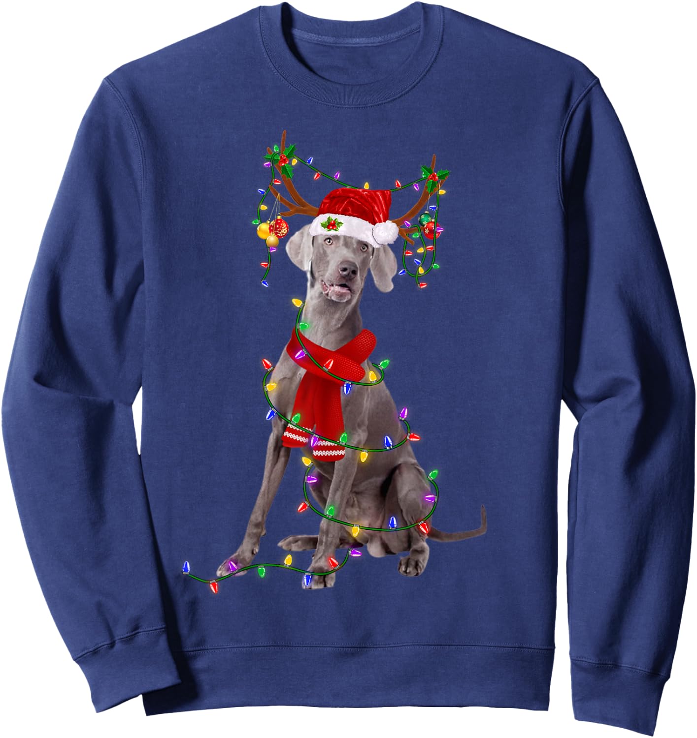 Funny Weimaraner Dog Tree Christmas Lights Xmas Pajama Men Women Kids Sweatshirt - Sweatshirt | Navy