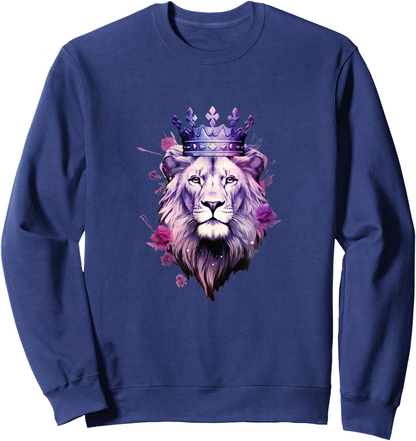 Majestic Purple Lion - Royal Crown Roses Sweatshirt - Sweatshirt | Navy