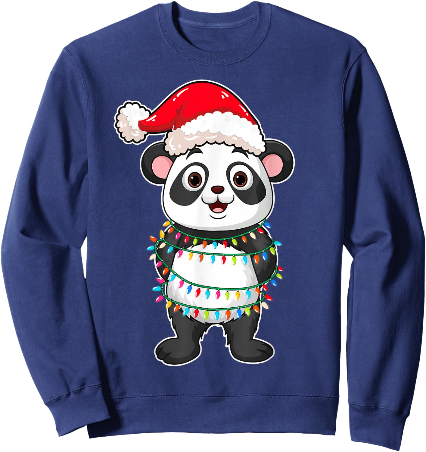 Christmas Lights Panda Wearing Xmas Hat - Cute Panda Lover Sweatshirt - Sweatshirt | Navy