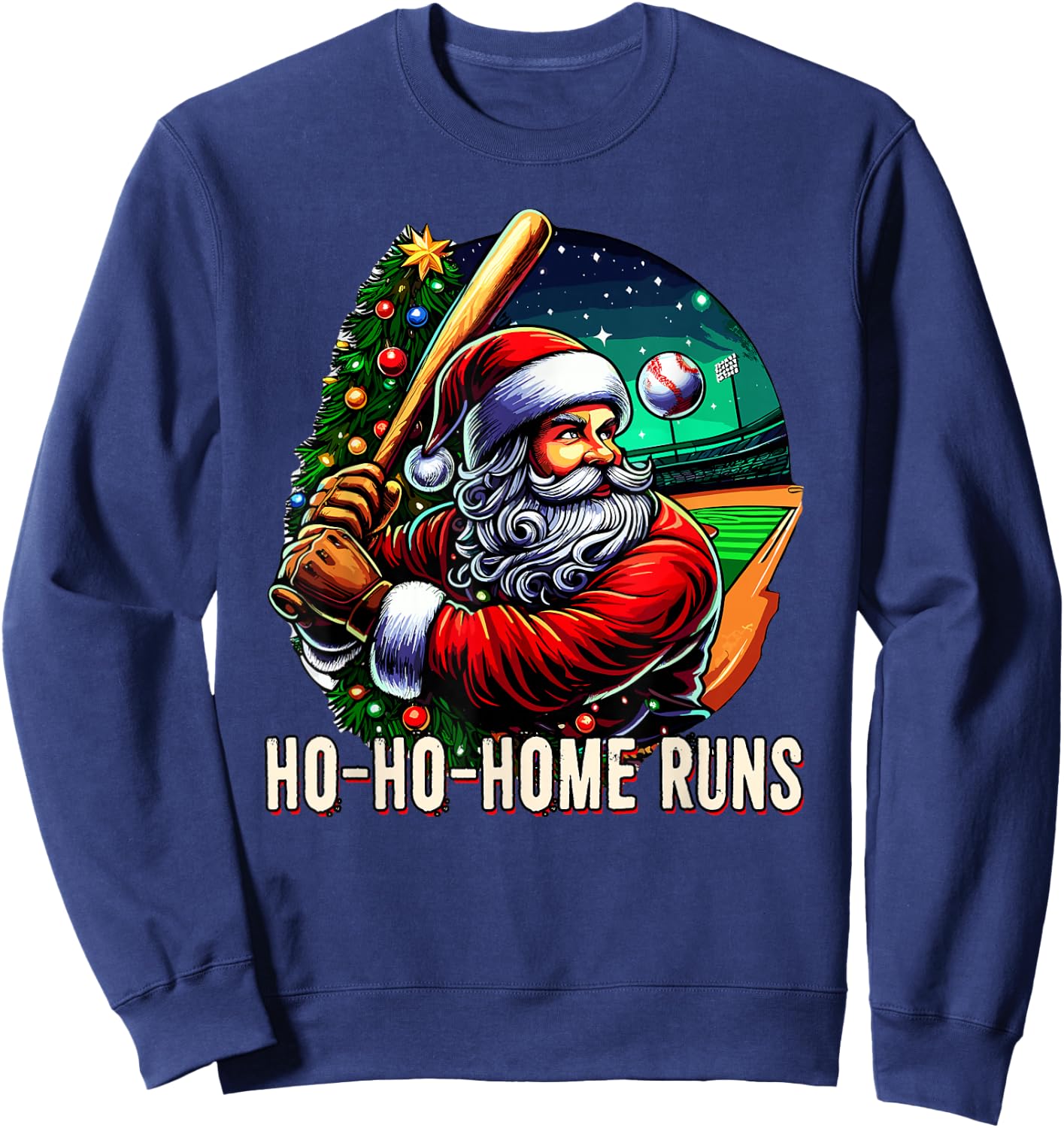 HO HO Home Runs Funny Baseball Santa Claus Sport Christmas Sweatshirt - Sweatshirt | Navy