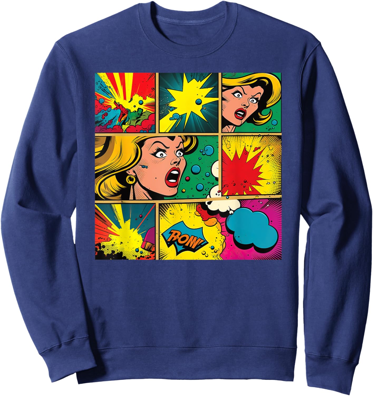 Funny Retro Comic Pop Art Shirt Fun Cartoon Comics Manga Sweatshirt - Sweatshirt | Navy