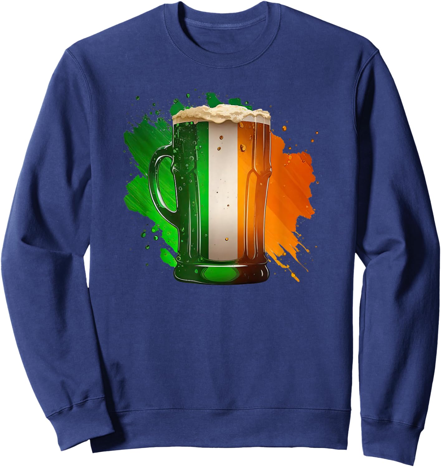 Irish Beer Ireland Flag St Patricks Day Shamrock Drinking Sweatshirt - Sweatshirt | Navy