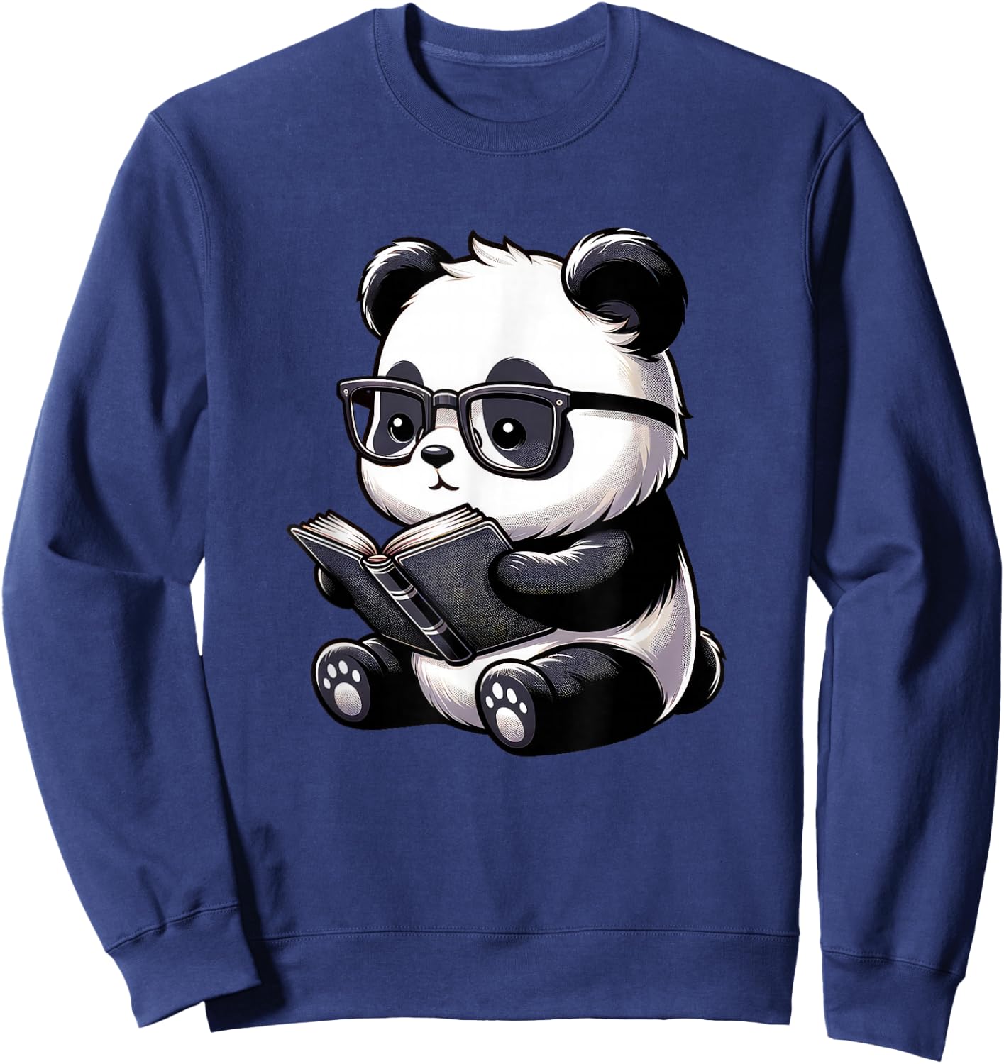 Panda Reading Book Kawaii Bookworm Librarian - Panda Reading Book Kawaii Bookworm Designs - -Adults & -Kids - Black - Small - Short Sleeve - Cotton, Polyester - Novelty Sweatshirt - Sweatshirt | Navy