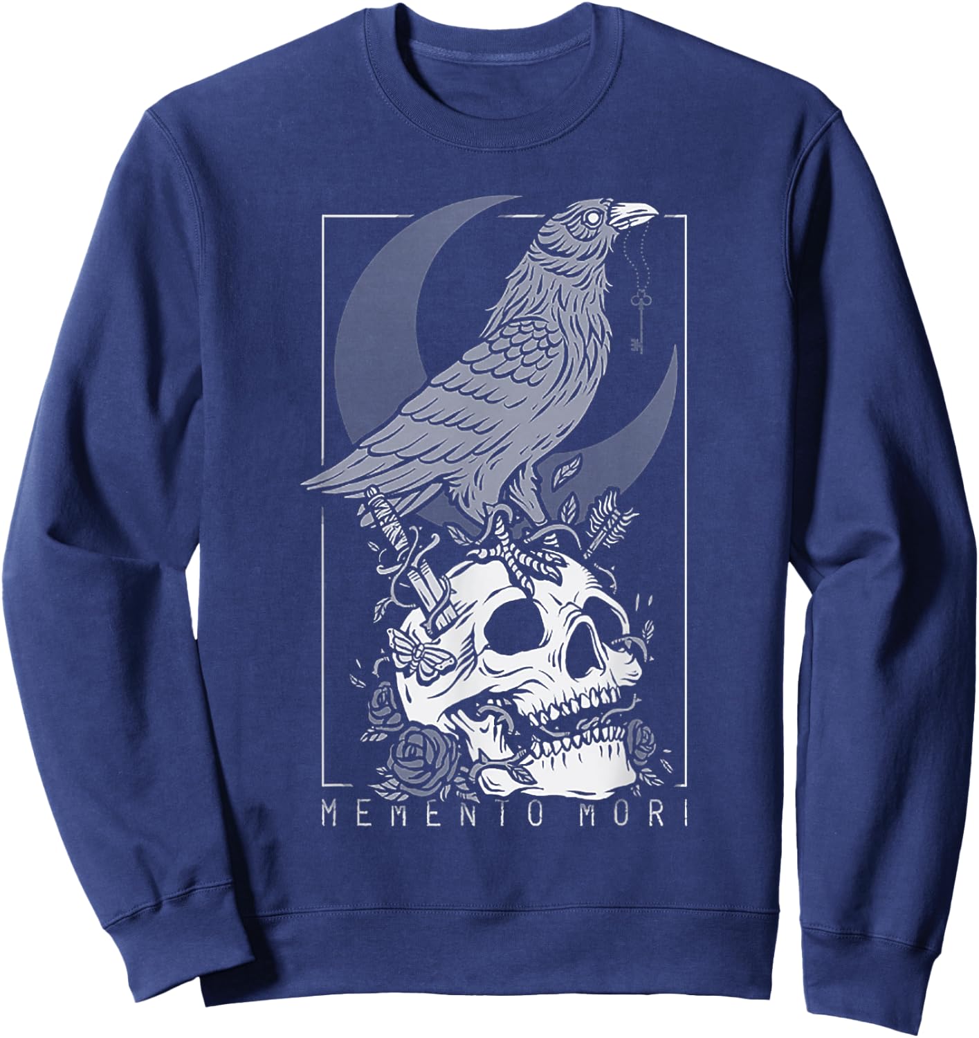 Memento Mori Crow Skull Moon Sweatshirt - Sweatshirt | Navy