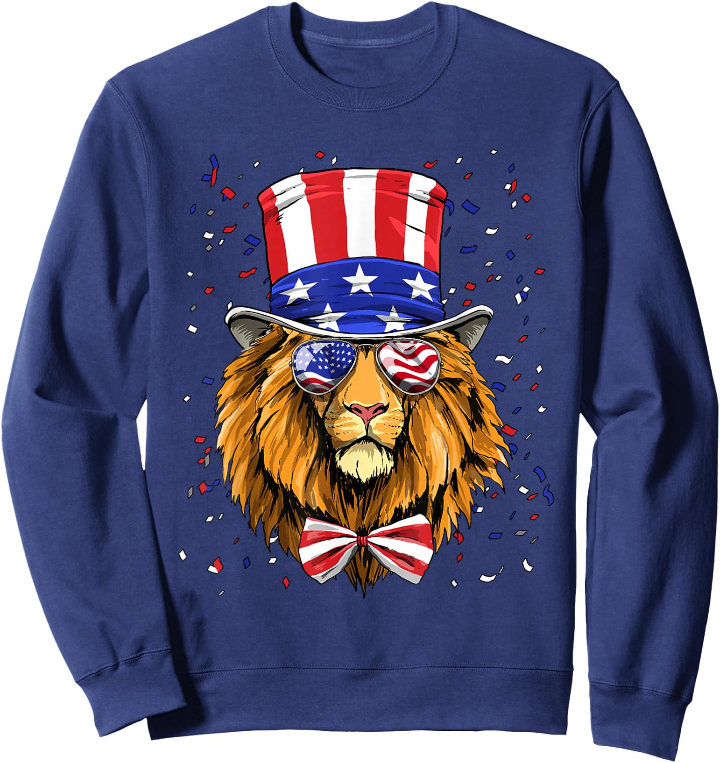4th of July Patriotic Lion USA Flag Independence Lion Lover Sweatshirt - Sweatshirt | Navy