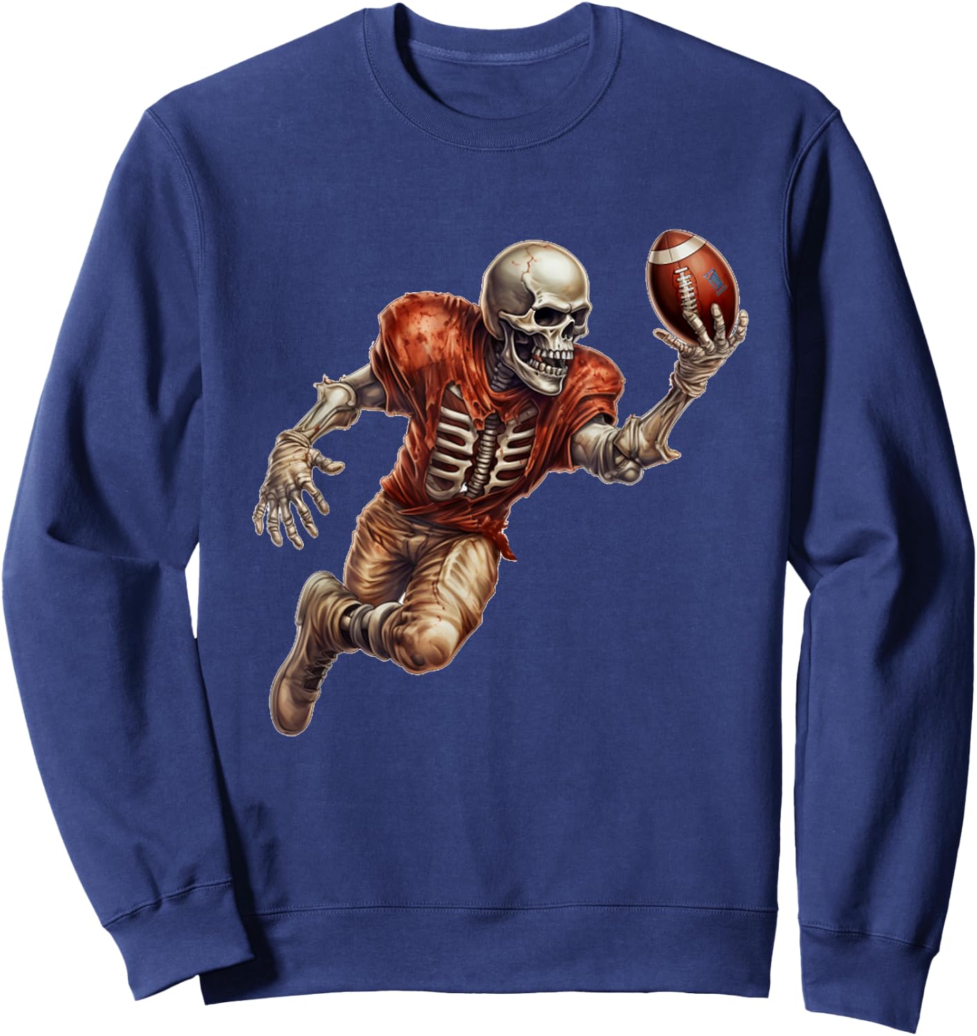Skeleton Playing Football Cool Touchdown Halloween Sweatshirt - Sweatshirt | Navy