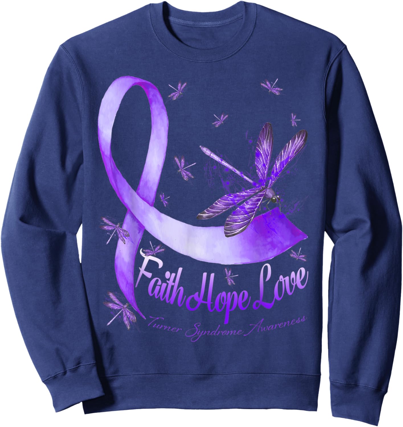 Faith Hope Love Turner Syndrome Awareness Dragonfly Sweatshirt - Sweatshirt | Navy