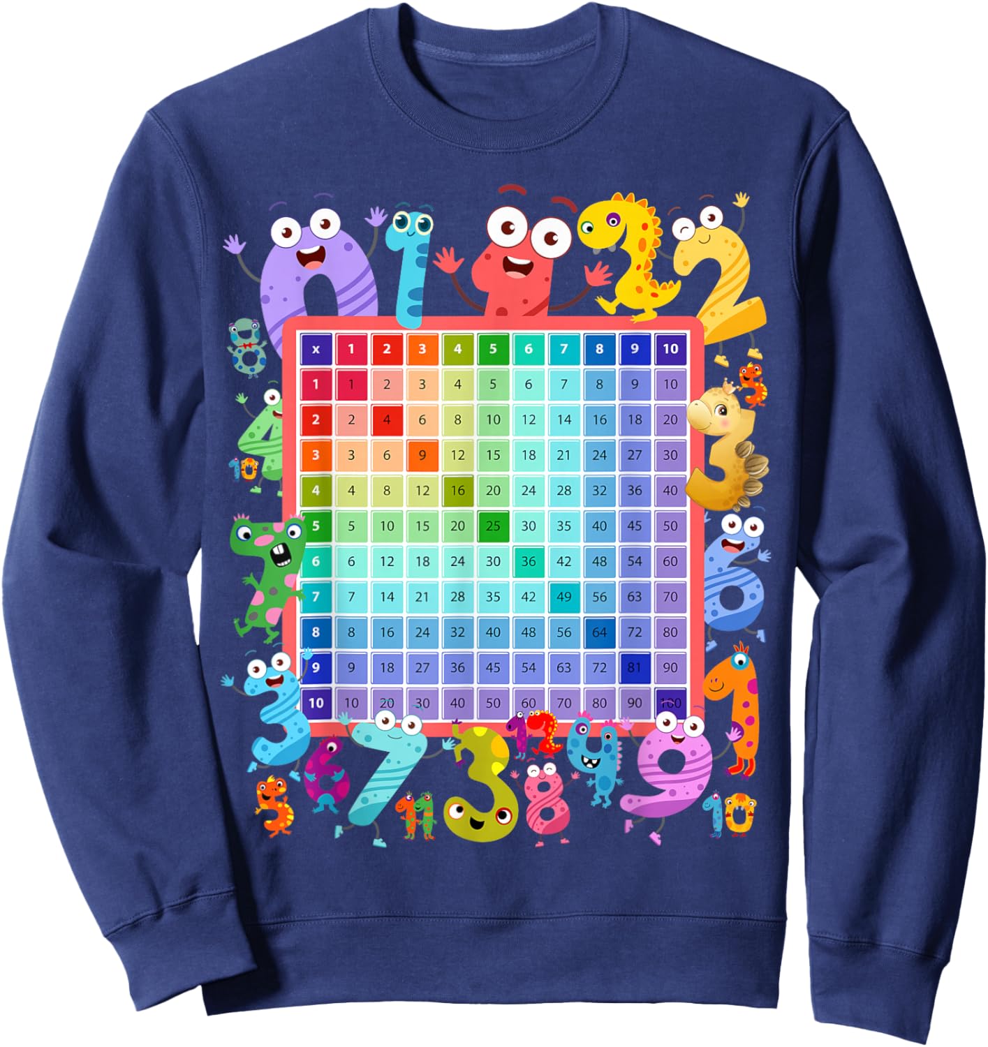 Dinosaur Numbers Idea for Kids & Dino Multiplication Square Sweatshirt - Sweatshirt | Navy