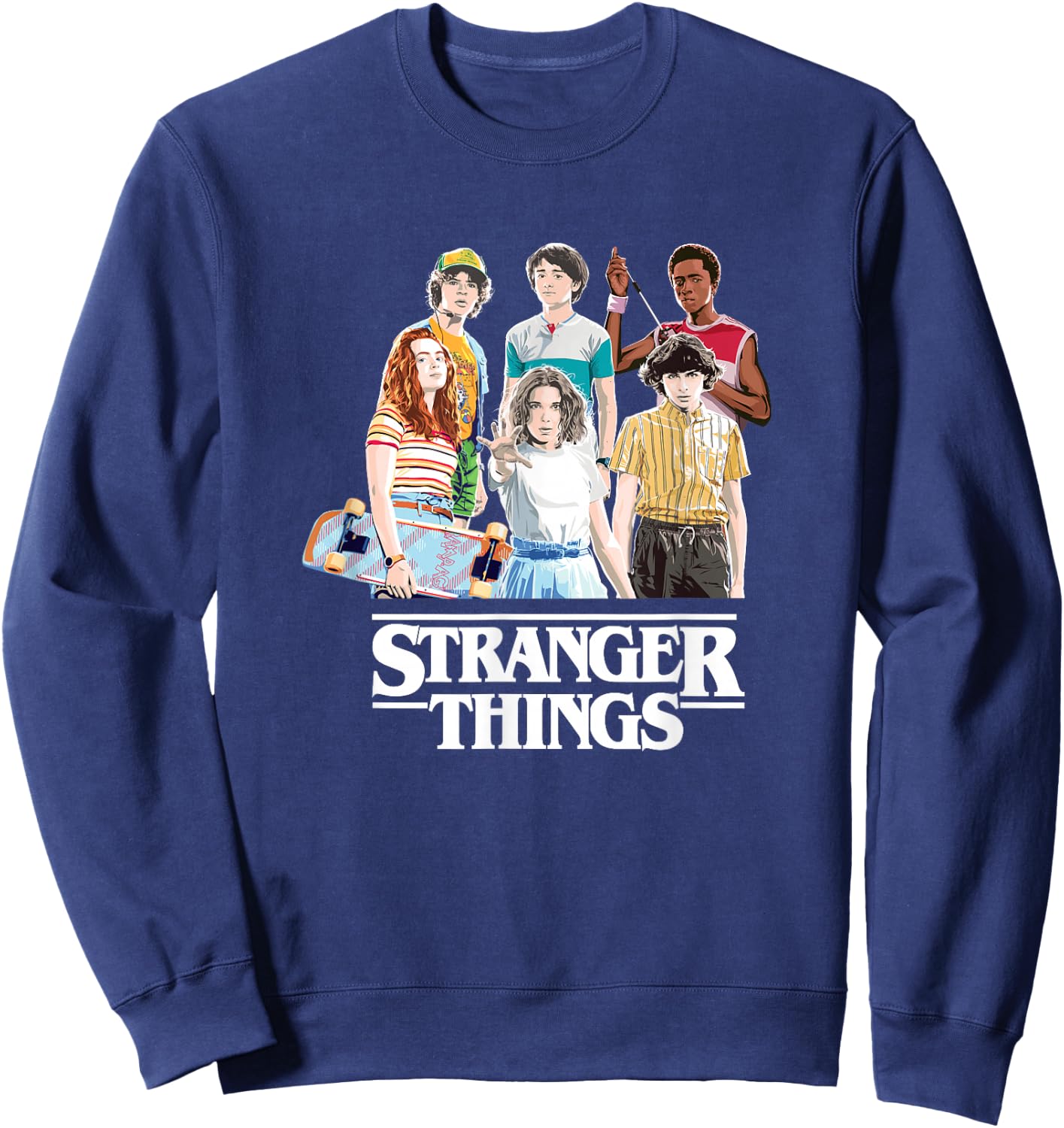Stranger Things Retro Vintage Bleach Gradient Group Shot Sweatshirt - Sweatshirt | Navy