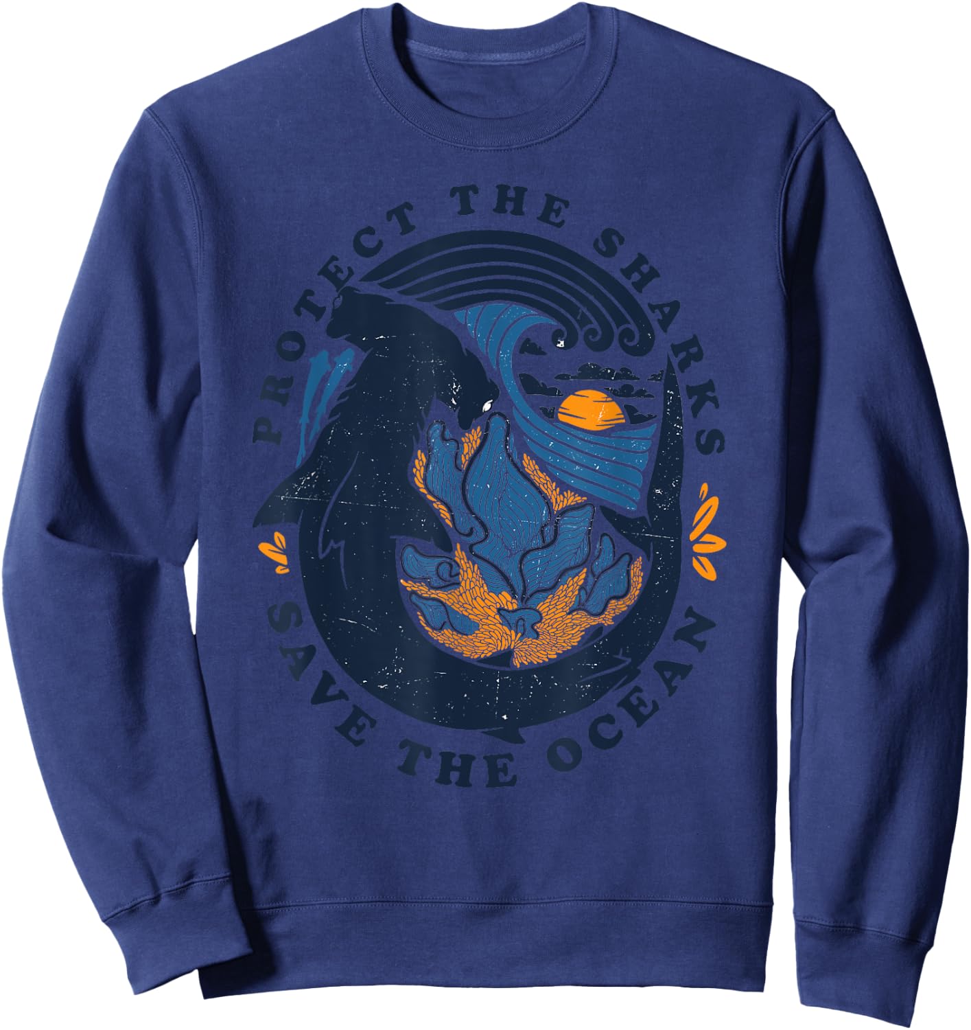 Protect The Shark save the ocean save ocean animals retro Sweatshirt - Sweatshirt | Navy