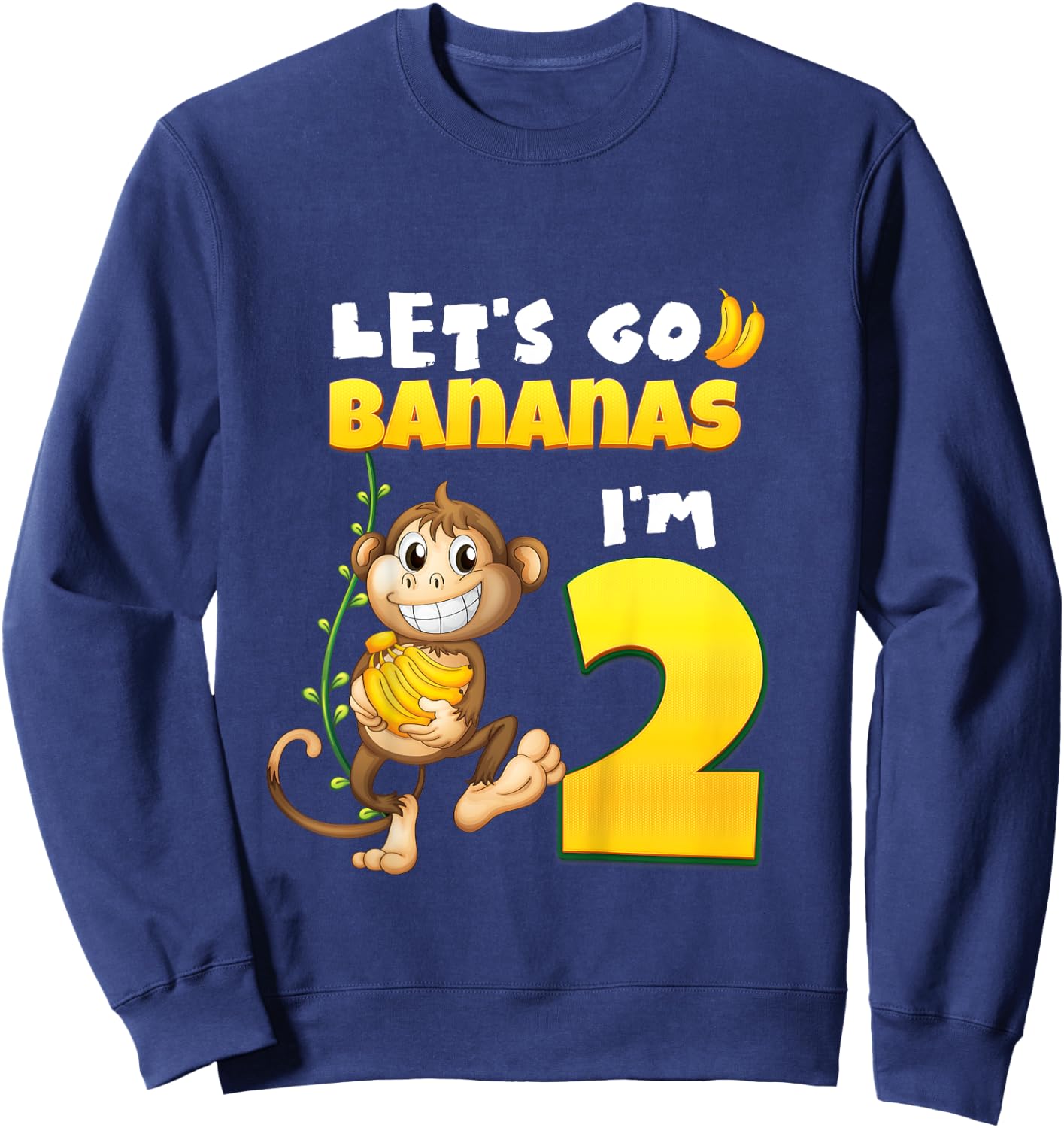 Let's Go Bananas I'm 2 Zoo Animal Jungle Safari 2nd Birthday Sweatshirt - Sweatshirt | Navy