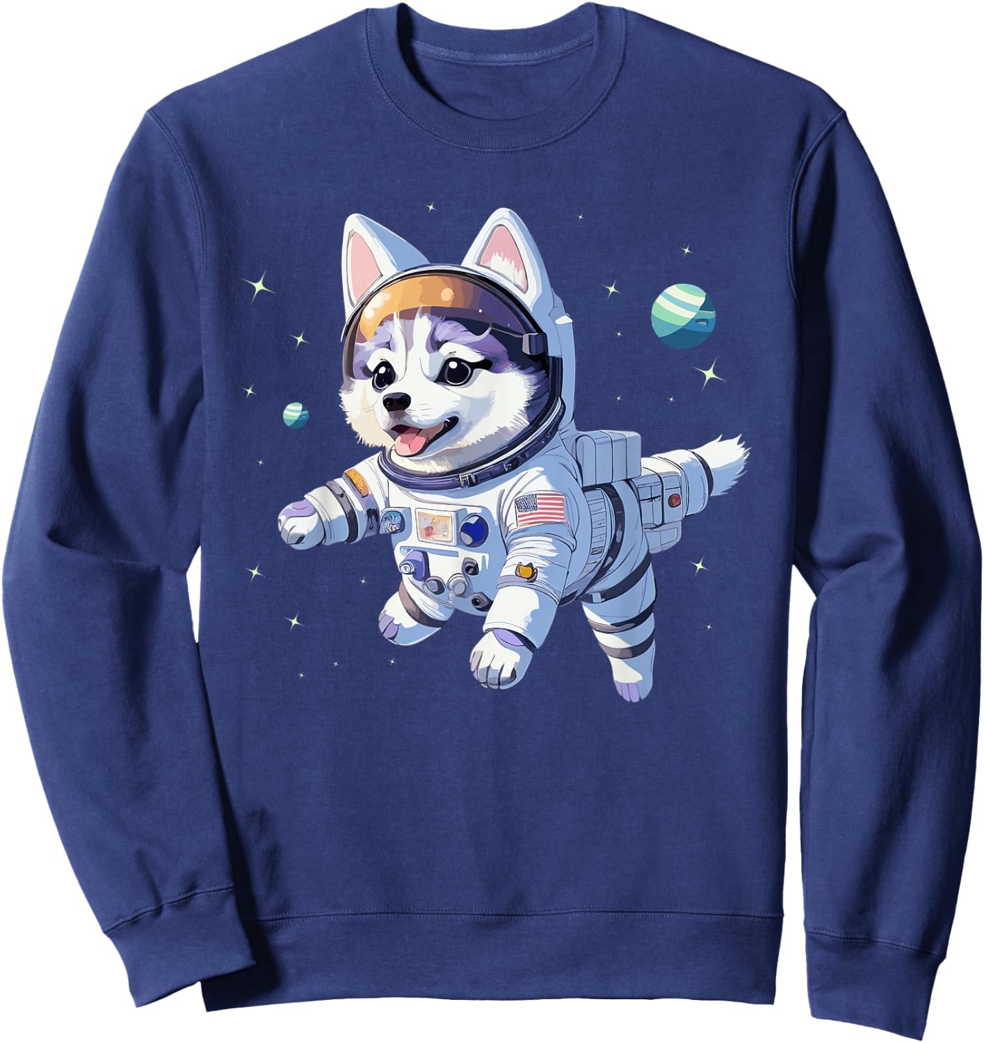 Space Dog Siberian Husky Cute Puppy Astronaut Galaxy Graphic Sweatshirt - Sweatshirt | Navy