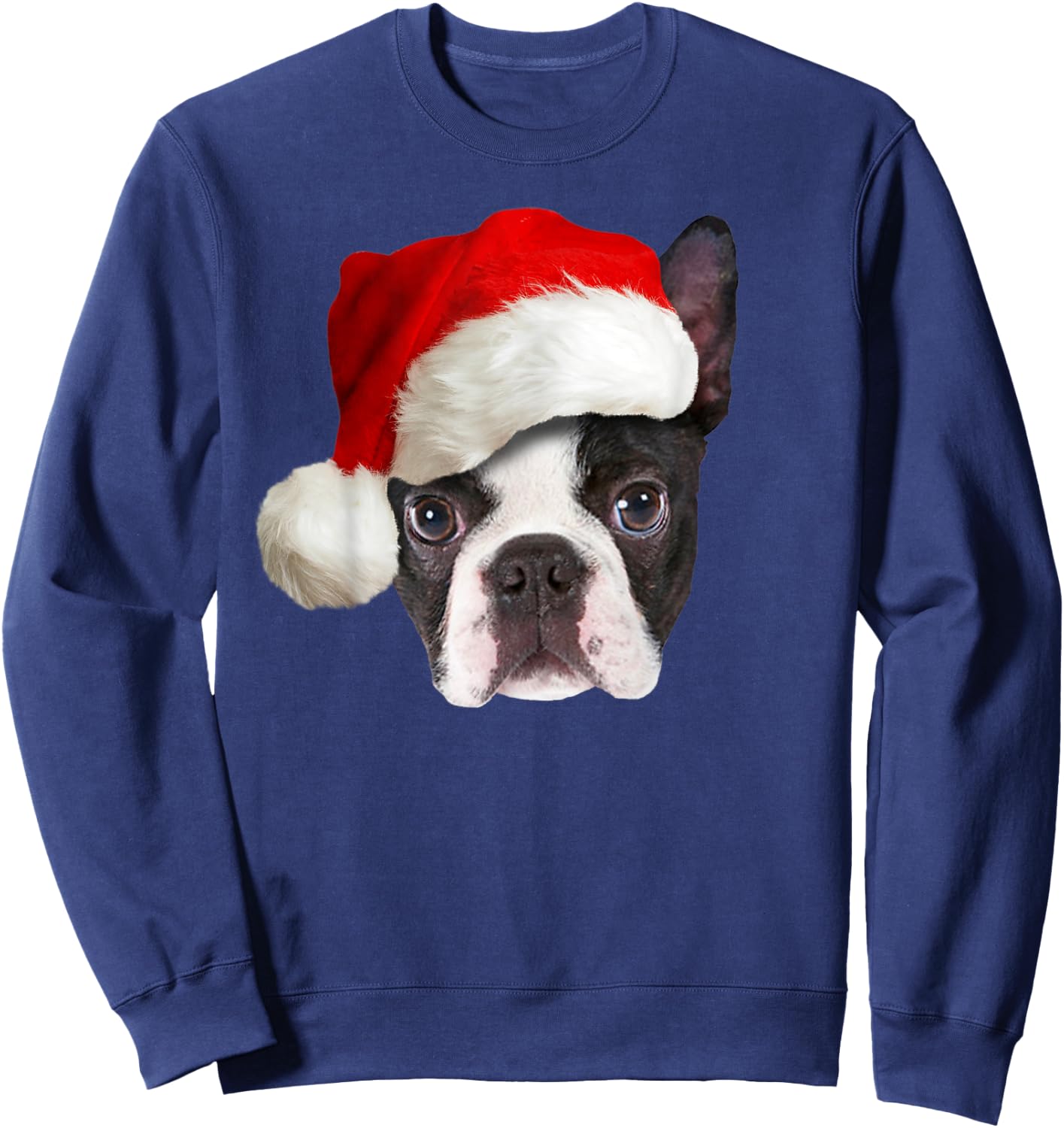 Funny Boston Terrier Christmas Santa Claus Hat Dog Puppy Sweatshirt - Sweatshirt | Navy