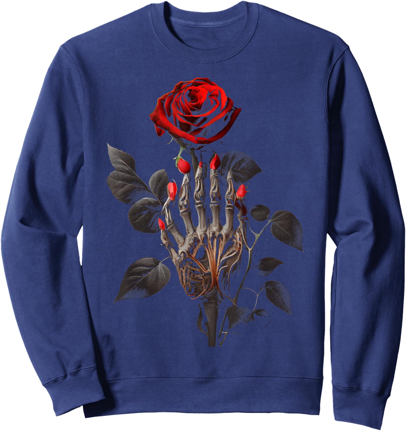 Gothic Rose Skeleton Hand Dark Academia Aesthetic Halloween Sweatshirt - Sweatshirt | Navy