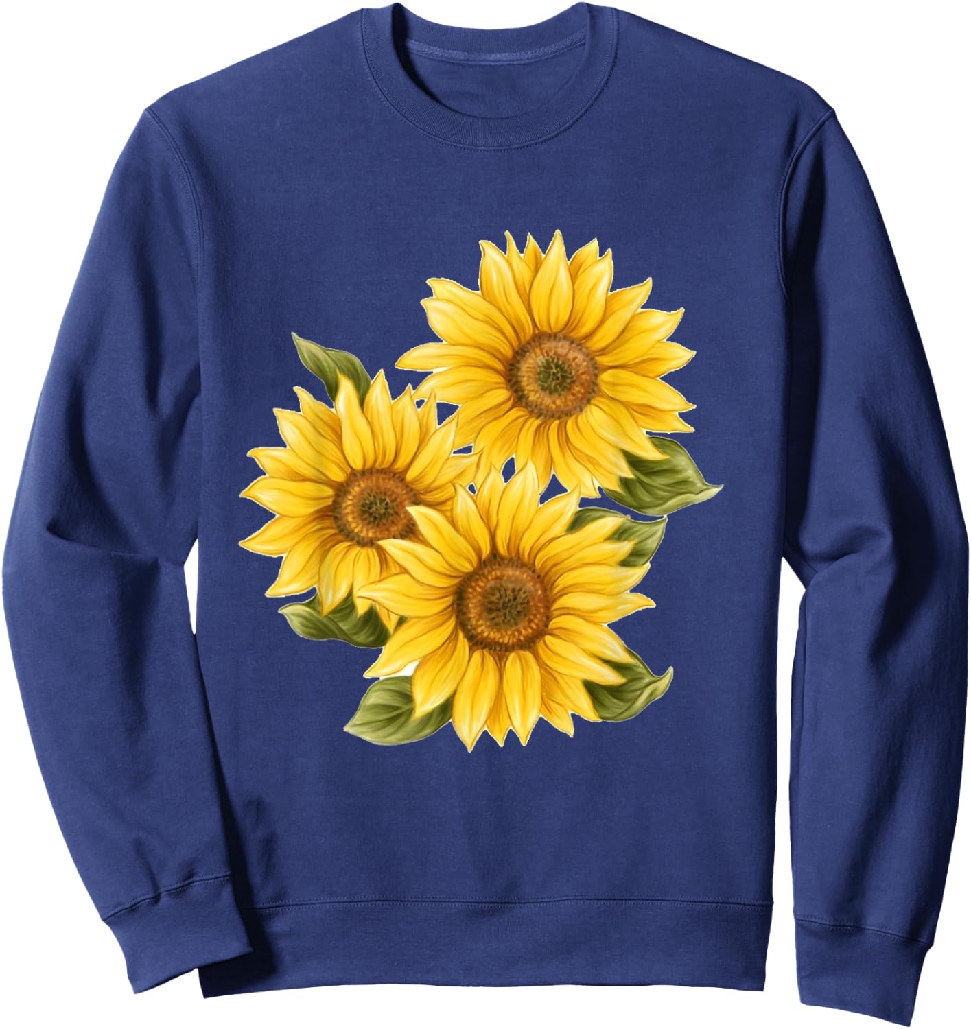 Yellow Sunflower Floral Watercolor Positivity Cute Painting Sweatshirt - Sweatshirt | Navy