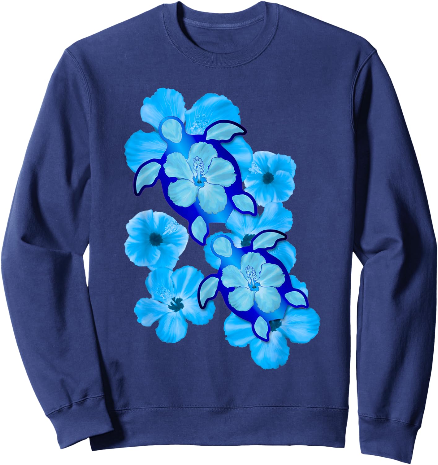 Hawaiian Sea Turtles Hibiscus Flowers Sweatshirt - Sweatshirt | Navy