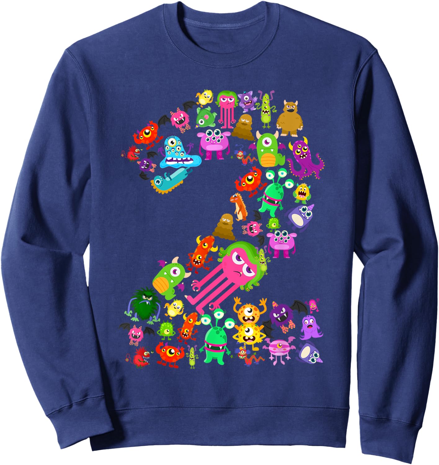 Little Monster 2 Two Years Old Kid 2nd Birthday Party Aliens Sweatshirt - Sweatshirt | Navy
