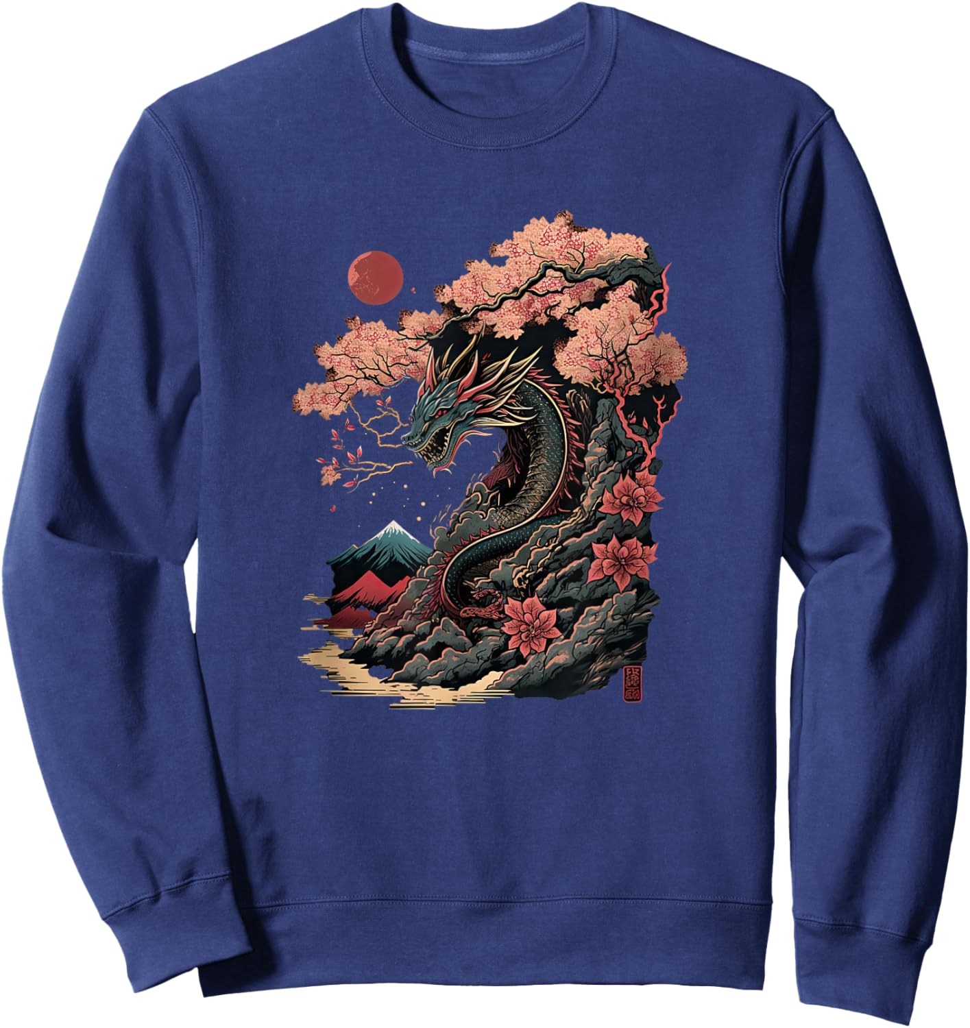 Japanese Aesthetic Dragon japanese art Japan Tattoo Sweatshirt - Sweatshirt | Navy