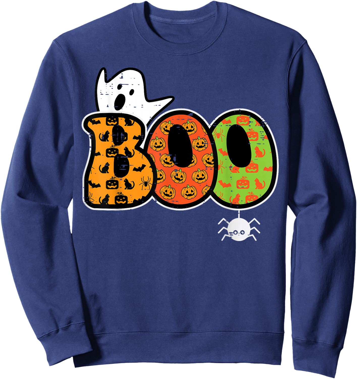 Boo Ghost Spider Retro Groovy Halloween Men Women Kids Sweatshirt - Sweatshirt | Navy
