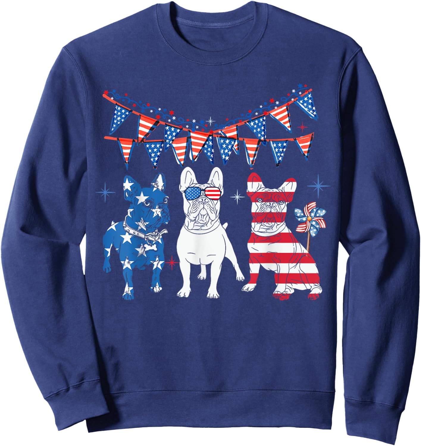 French bulldog 4th of july American Flag women Independence Sweatshirt - Sweatshirt | Navy