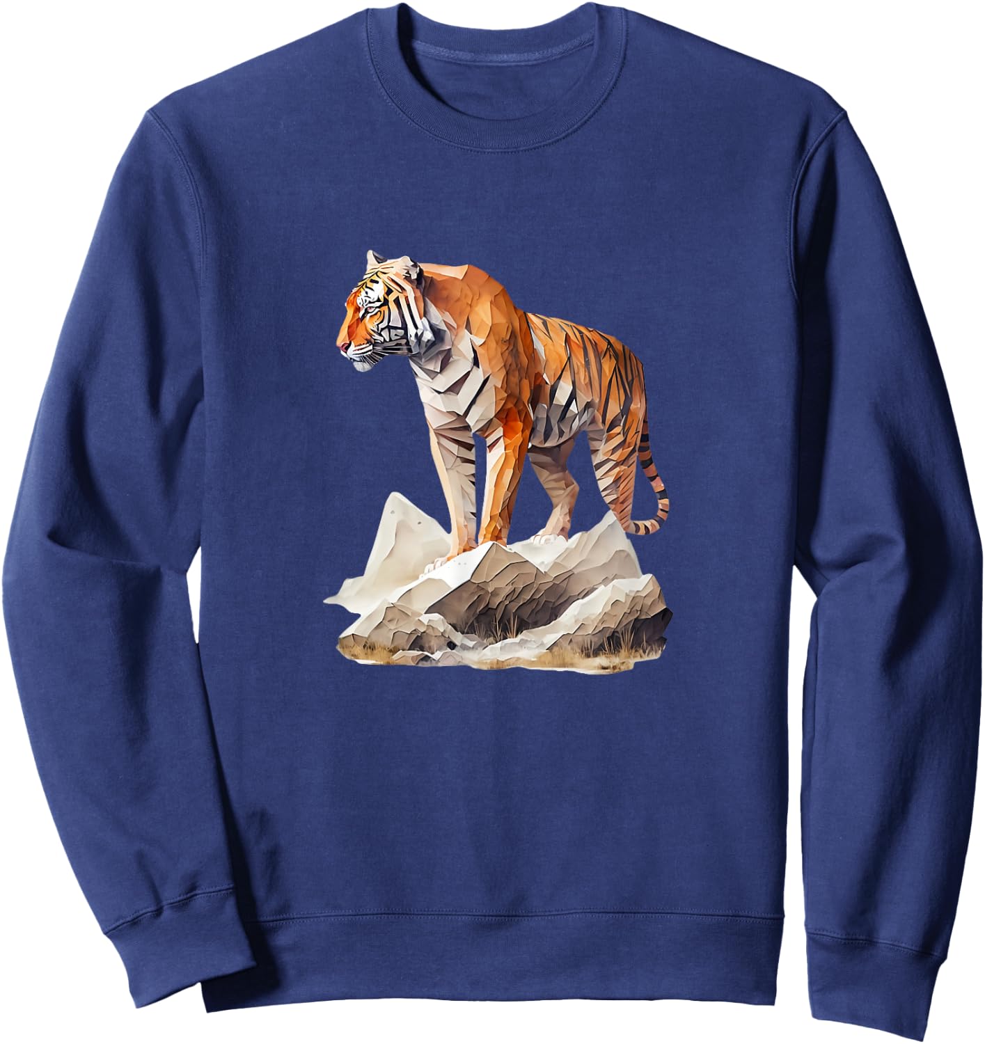 Majestic Tiger on Rocks Polygon Poly Art Tiger Lovers Sweatshirt - Sweatshirt | Navy