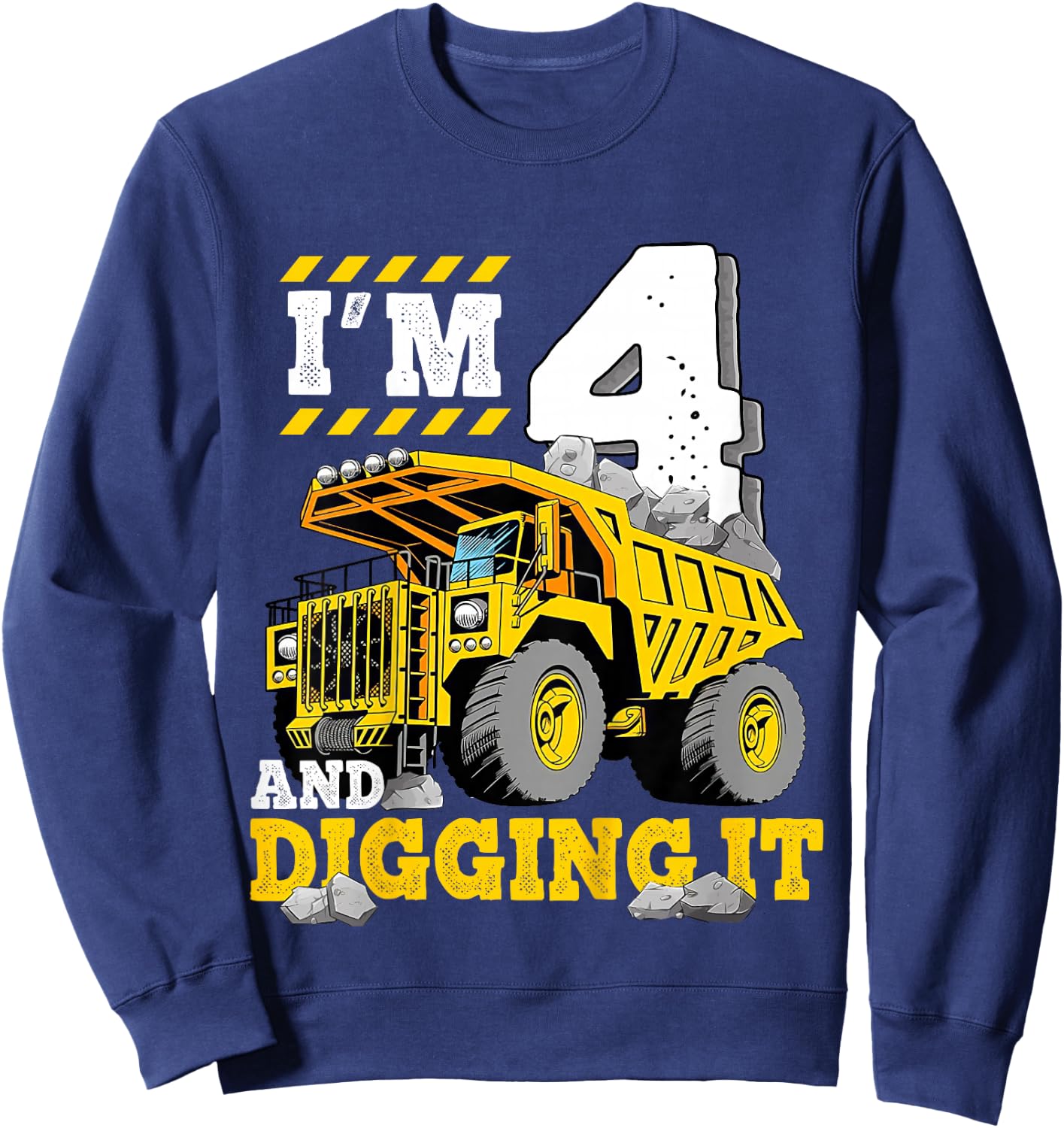 Kids Four 4th Birthday Construction Truck 4yr Boy 4 Years Old Sweatshirt - Sweatshirt | Navy