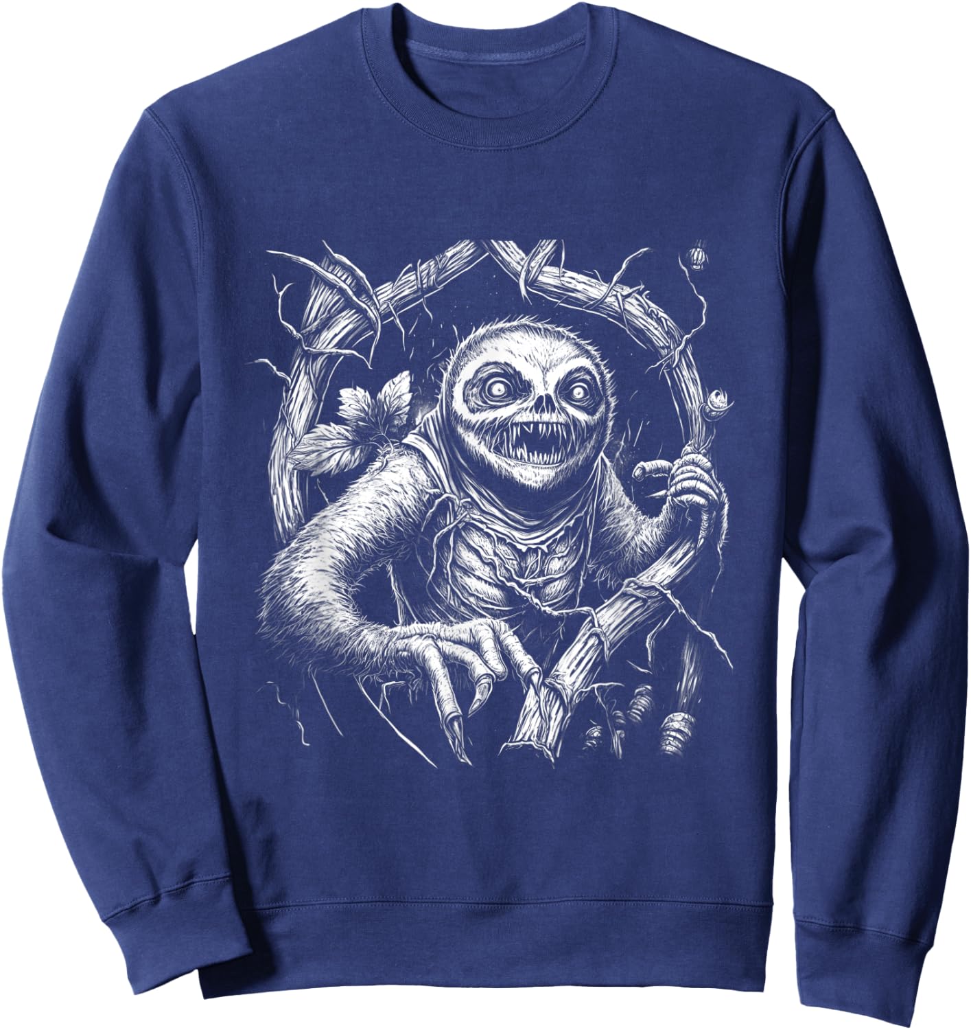 Creepy Scary Horror Sloth Forest Art Illustration Design Sweatshirt - Sweatshirt | Navy