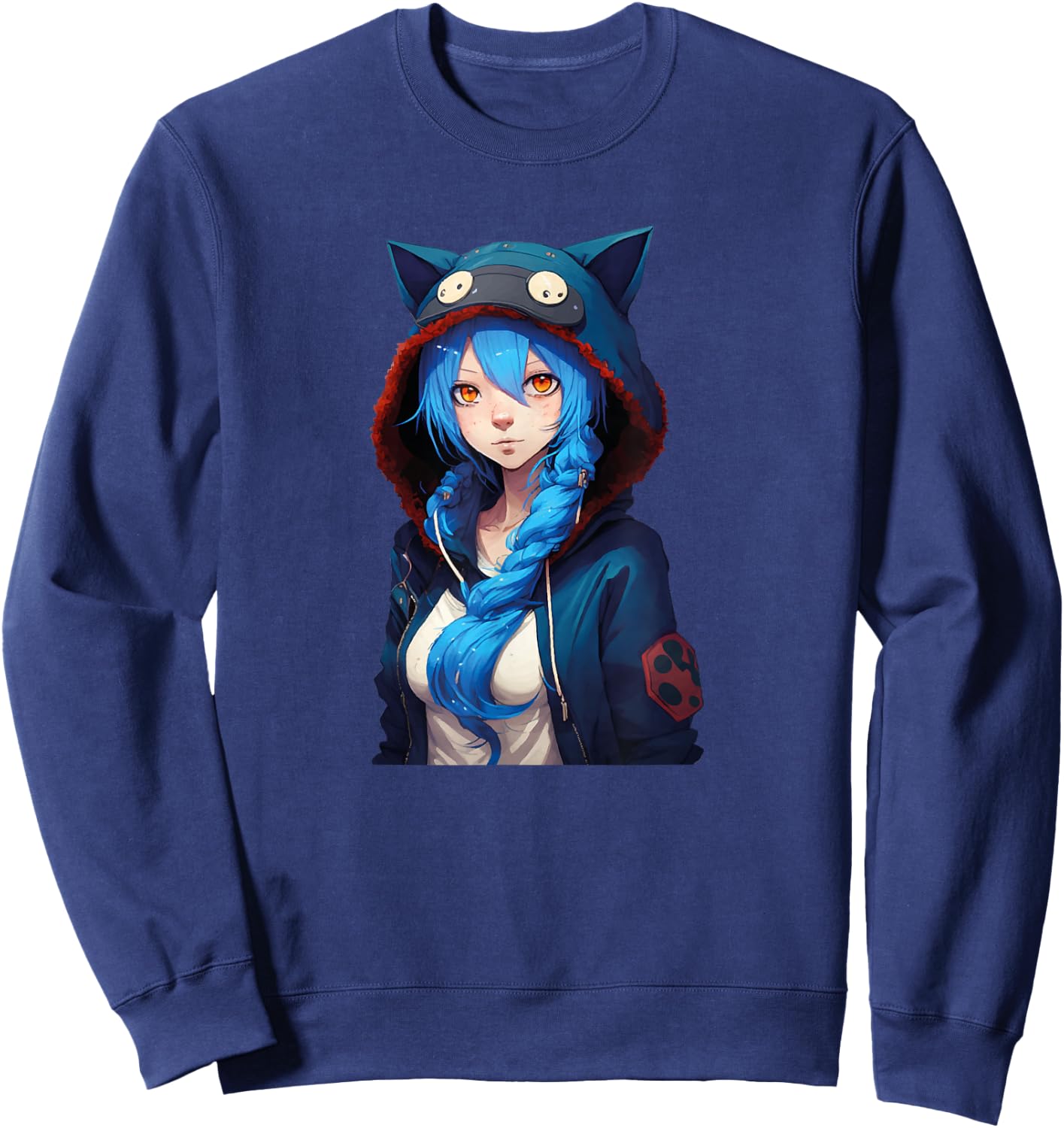 Anime Girl Waifu Japanese Aesthetic Kawaii Otaku Sweatshirt - Sweatshirt | Navy