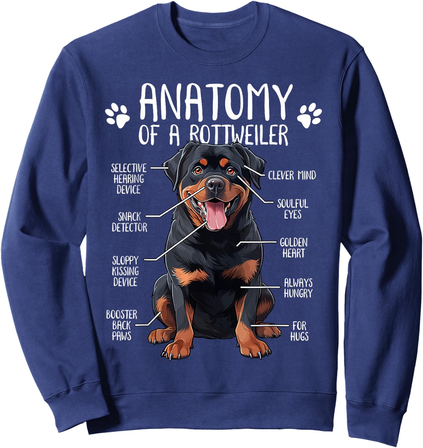 Funny Anatomy Rottweiler Dog Owner Rottie Dad Mom Pet Lover Men Women Kids Sweatshirt - Sweatshirt | Navy