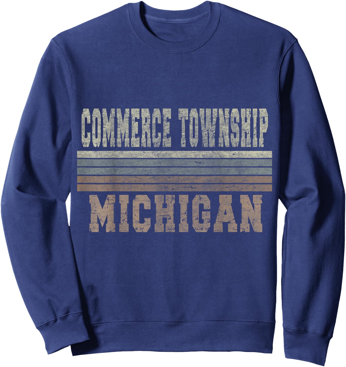 Retro Commerce Township Michigan Sweatshirt - Sweatshirt | Navy