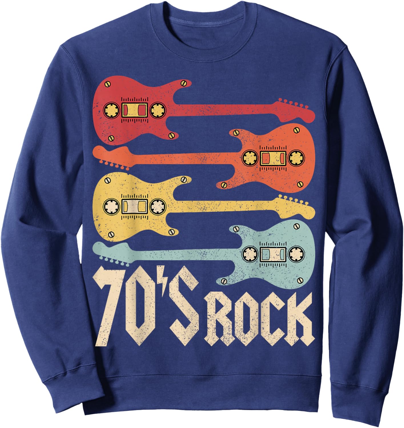 70s Rock Band Guitar Cassette Tape 1970s Vintage 70s Costume Sweatshirt - Sweatshirt | Navy