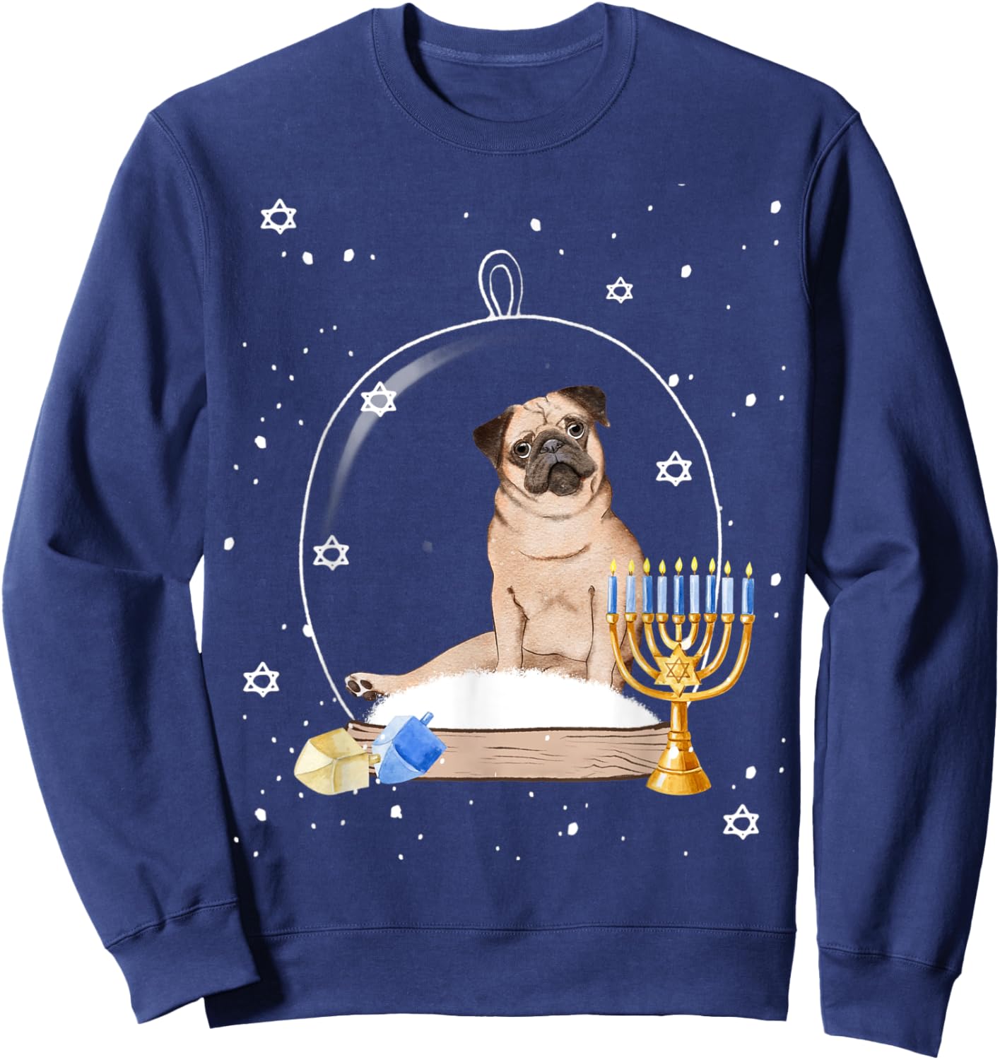 Hanukkah Pug Dog Snow Globe Pajama Women Kids Sweatshirt - Sweatshirt | Navy